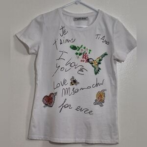 NWOT MONTE CERVINO Embroidered White Tee with Colorful Accents